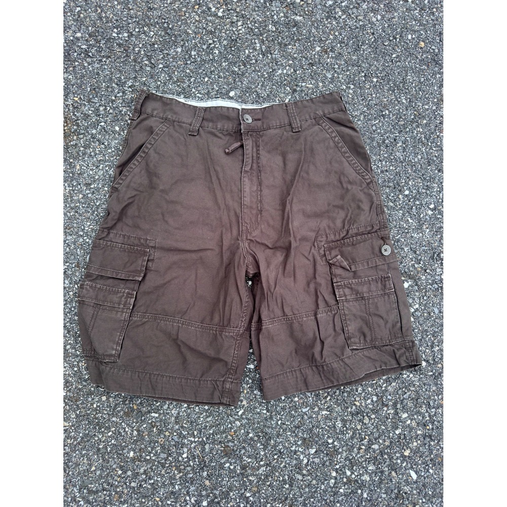 Y2K Levis Mens Cargo Shorts Brown Cotton Twill Multi Pocket Utility Size 34
